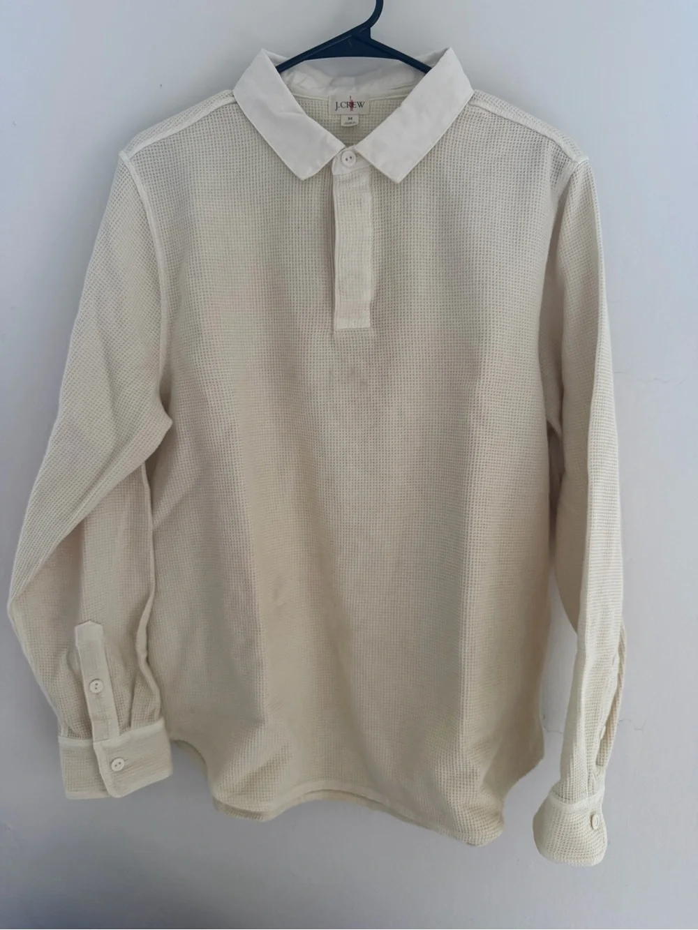 J. Crew Cream Waffle-Knit Button-Down RUGBY